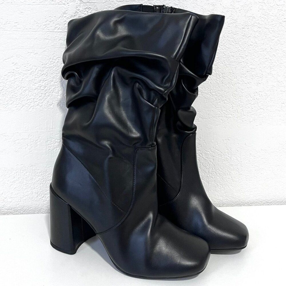 New Torrid Black Faux Leather Slouch Boots - Size 8WW